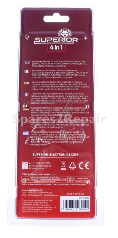Superior Universal Remote Control - Slim 4in1 Suptpb009 Remote Control Univ 4 En1 (tv-sat-dvd-aux)